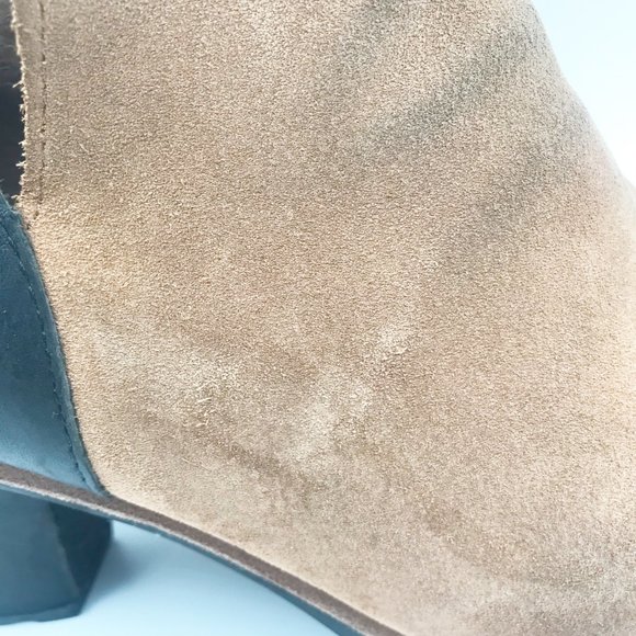 SOREL Nadia Peep Toe Suede Tan Black Block Heeled Ankle Booties Womens 8.5 - Picture 11 of 13